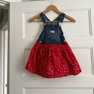 OshKosh B'gosh Red Bandana Overall Denim Jumper Dress Sz 5T